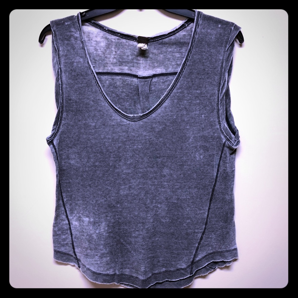 Free People Black Acid Washed Muscle Tank
